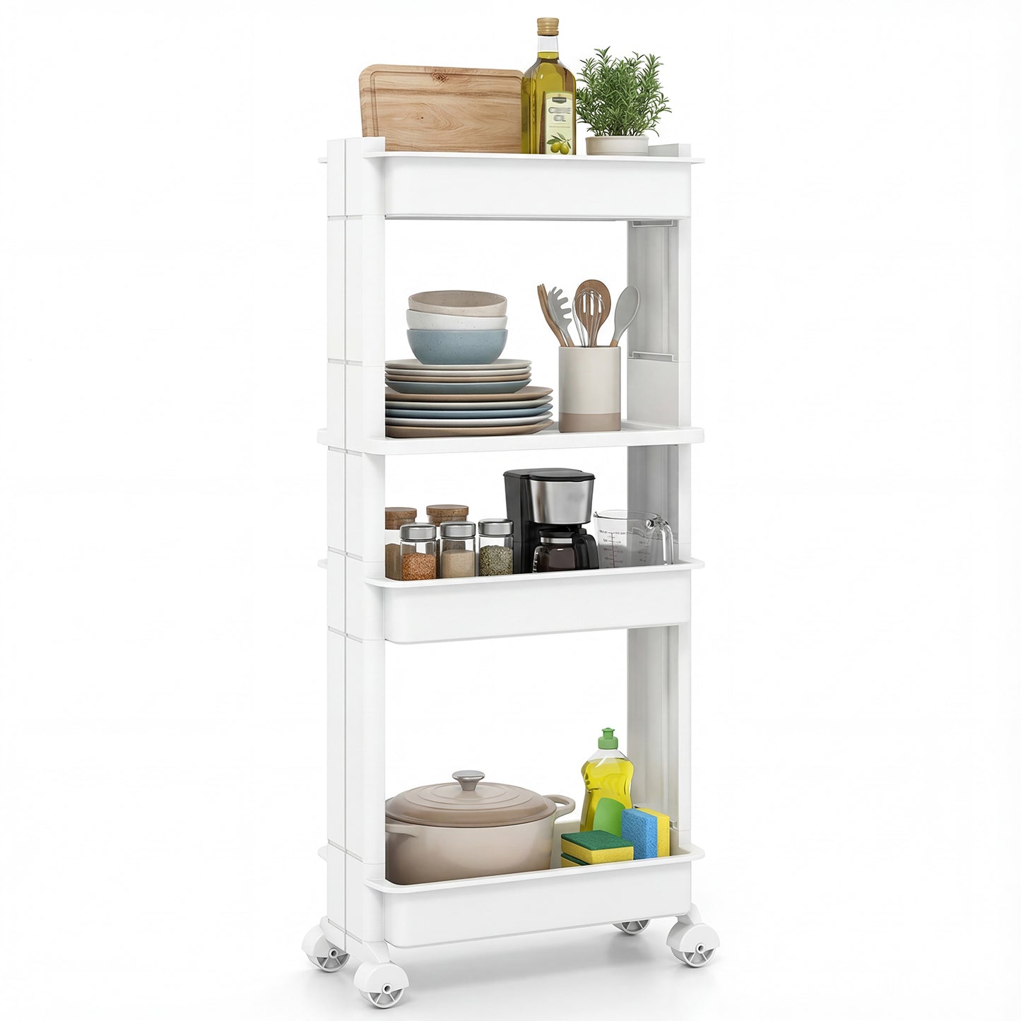 Rolling Utility Cart with Detachable Trays - 3/4 Tier