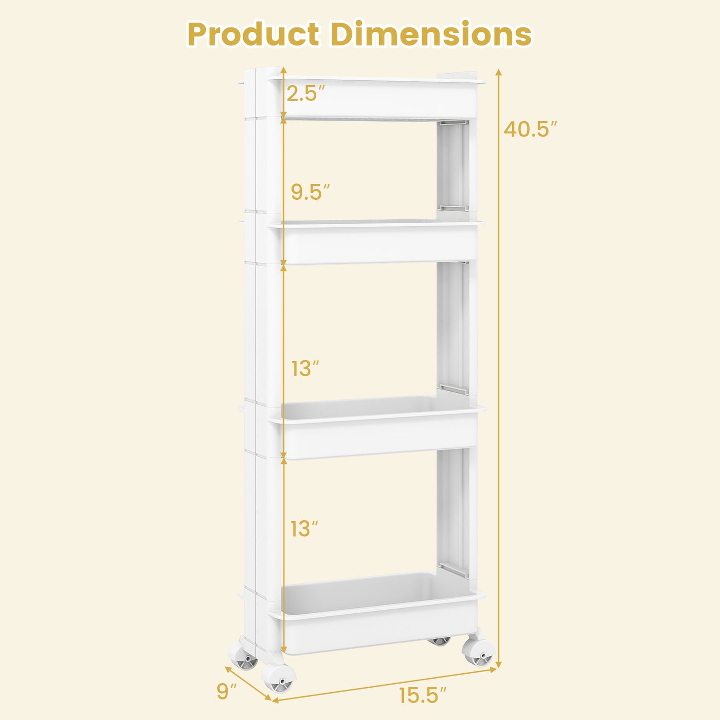 Rolling Utility Cart with Detachable Trays - 3/4 Tier