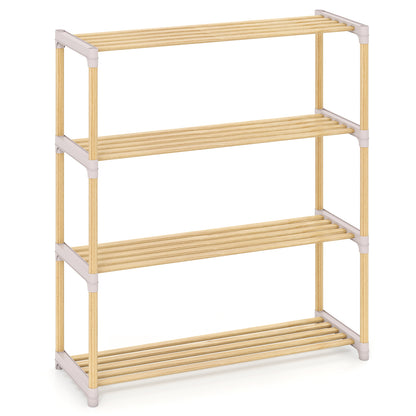3-Tier Solid Wood Shoe Rack with Slatted Shelves