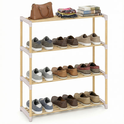 3-Tier Solid Wood Shoe Rack with Slatted Shelves