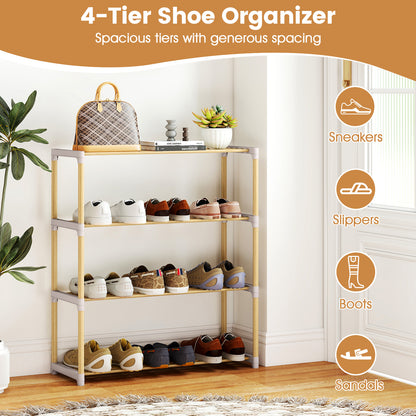 3-Tier Solid Wood Shoe Rack with Slatted Shelves