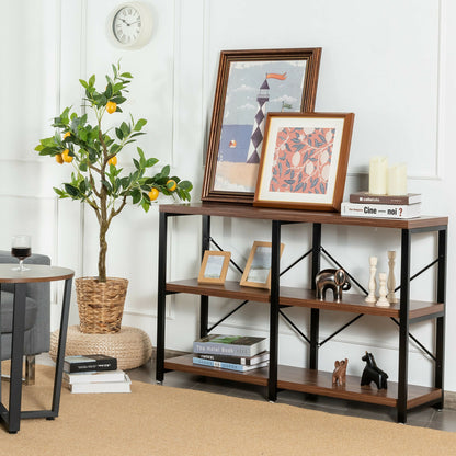 3 Tier 47 Inch Console Metal Frame Sofa Table-Rustic Brown