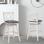 2 Pieces 29 Inches Swivel Counter Height Barstool Set with Rubber Wood Legs-White