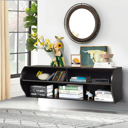 48.5 Inch 2 Tier Modern Wall Mounted Hanging Floating Shelf-Brown