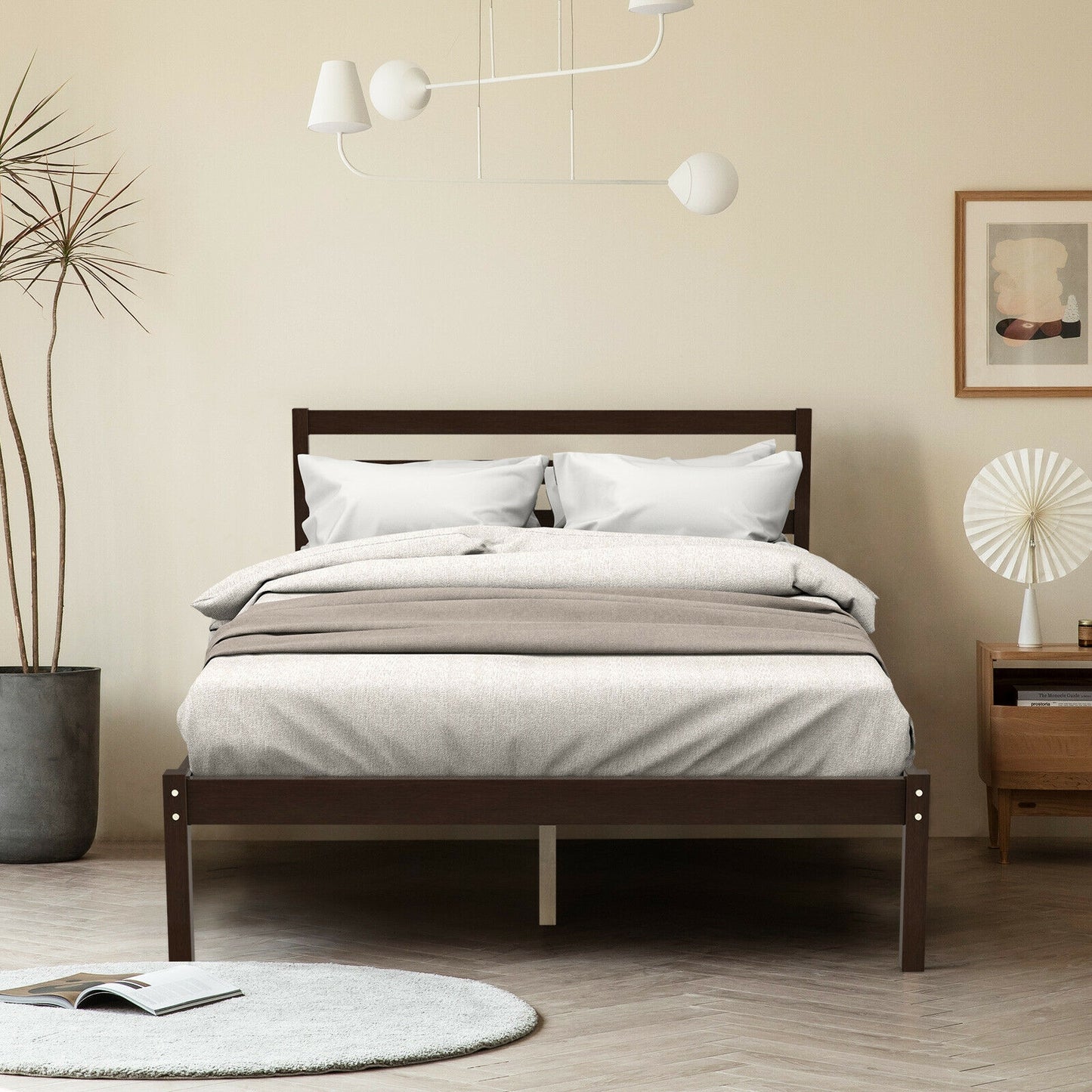 Full Size Bed frame Foundation with Solid Wooden Slat Suppor