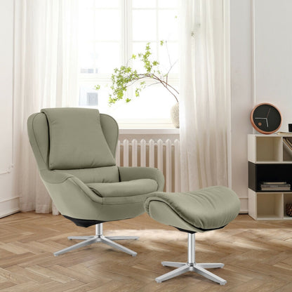 360¬∞ ¬†Swivel Leather Lounge Chair with Ottoman and Aluminum Alloy Base-Gray