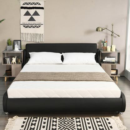 Full Size Faux Leather Upholstered Platform Bed Adjustable Headboard-Black