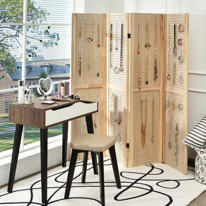 4-Panel Pegboard Display 5 Feet Tall Folding Privacy Screen for Craft Display Organized-Natural