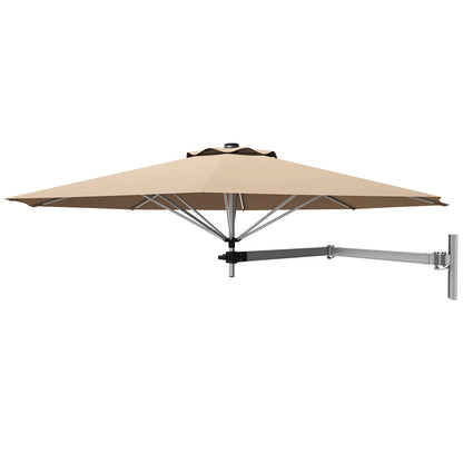 8ft Wall-Mounted Telescopic Folding Tilt Sun Shade Umbrella-Beige