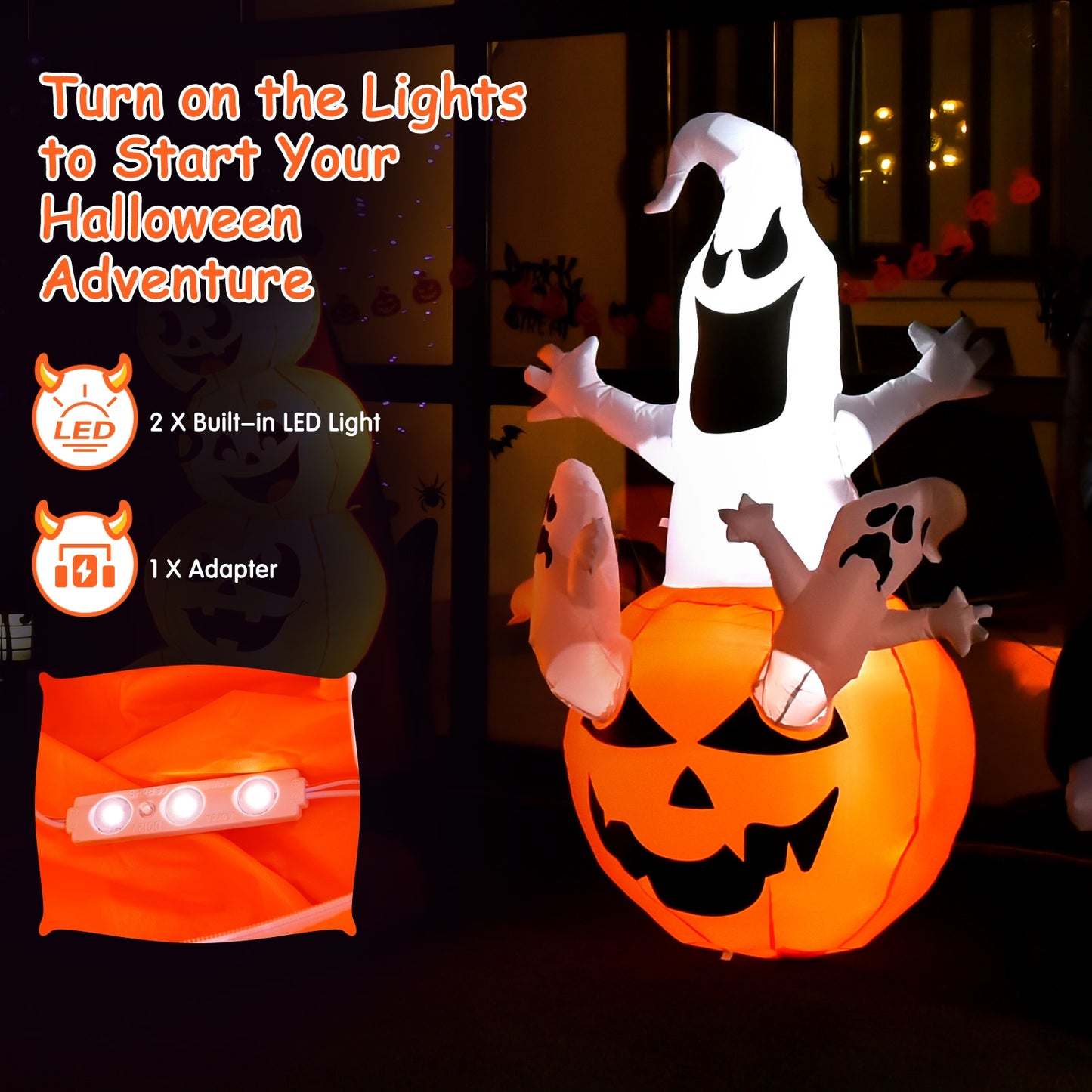 6 Feet Pumpkin-Halloween Blow Up Yard Decorations with Build-in LED Light