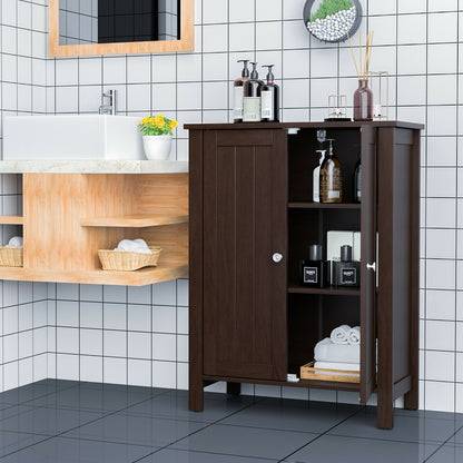 2-Door Bathroom Floor Storage Cabinet Space Saver Organizer-Brown