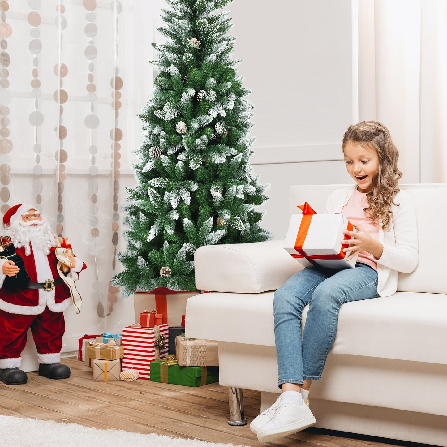 5/6/7.5 Feet Artificial Pencil Christmas Tree with Pine Cones-6 Feet