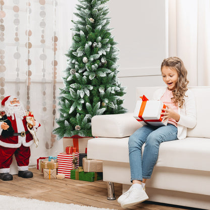 5/6/7.5 Feet Artificial Pencil Christmas Tree with Pine Cones-6 Feet