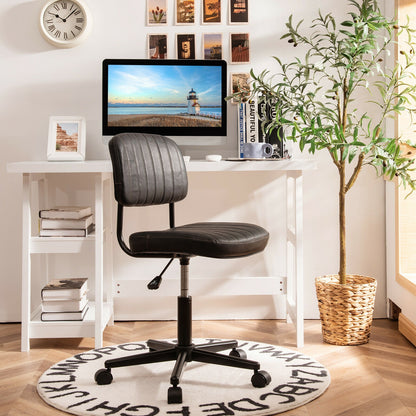 PU Leather Adjustable Office Chair Swivel Task Chair with Backrest-Black