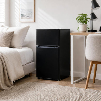 3.5 Cu.Ft Mini 2-Door Refrigerator with Freezer 7-Level Thermostat and 2 Removable Glass Shelves