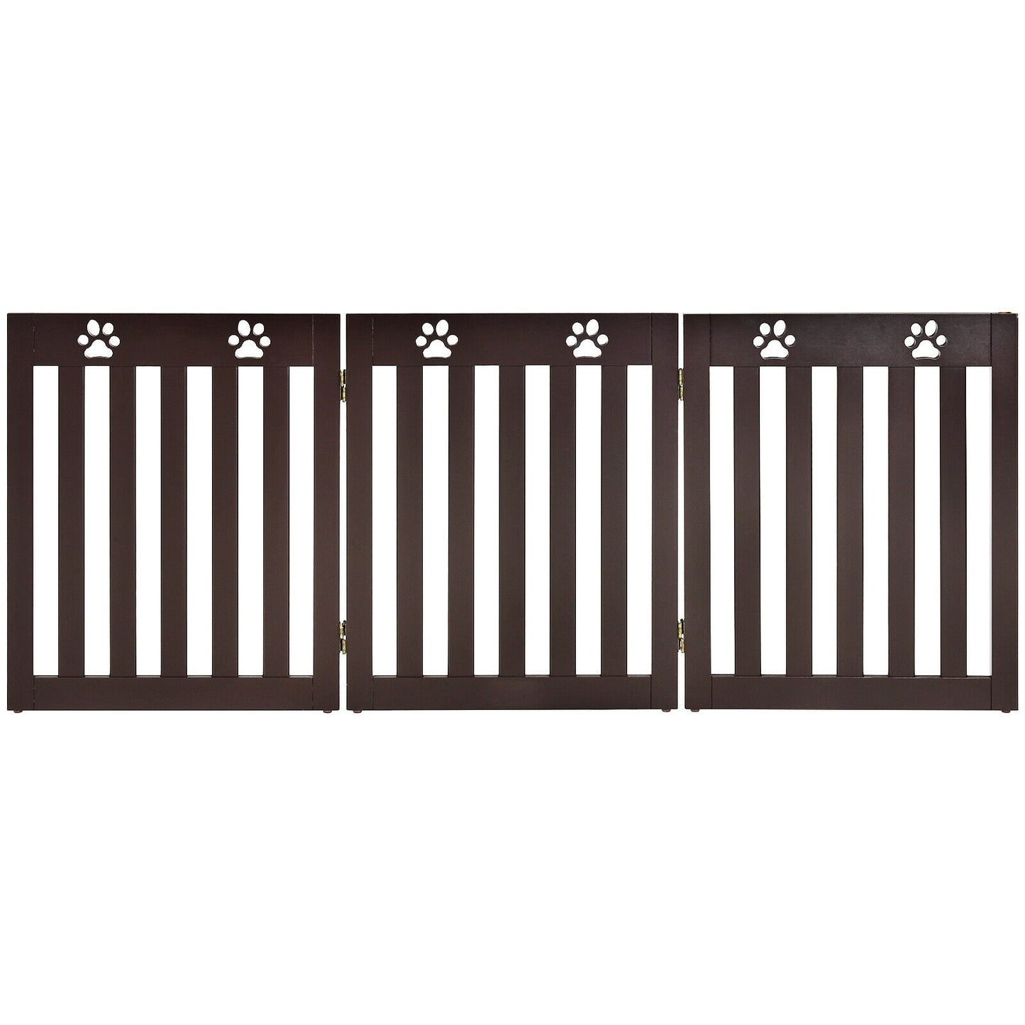 24 Inch Folding Wooden Freestanding Dog Gate with 360¬∞ Flexible Hinge for Pet-Dark Brown