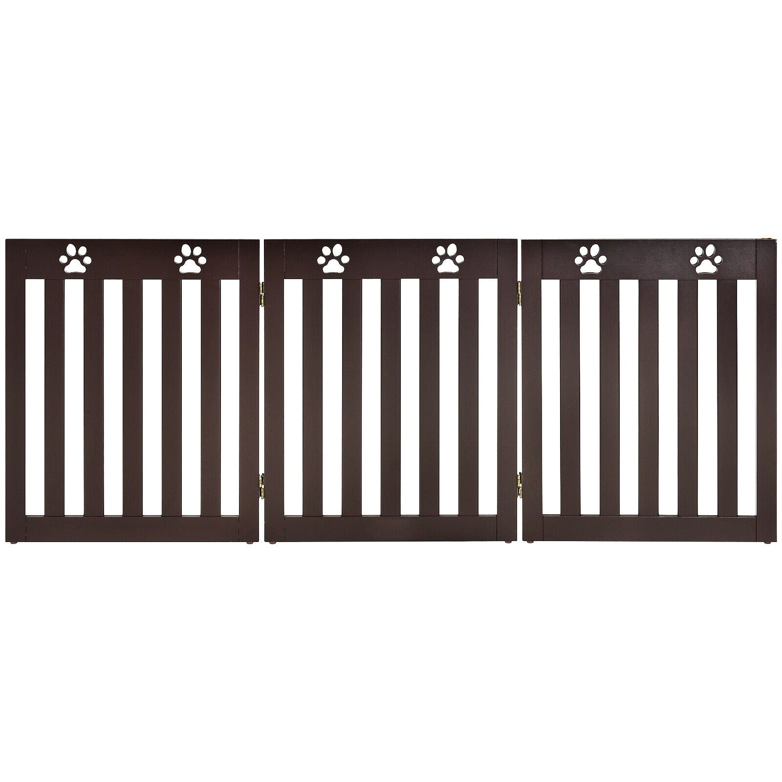 24 Inch Folding Wooden Freestanding Dog Gate with 360¬∞ Flexible Hinge for Pet-Dark Brown