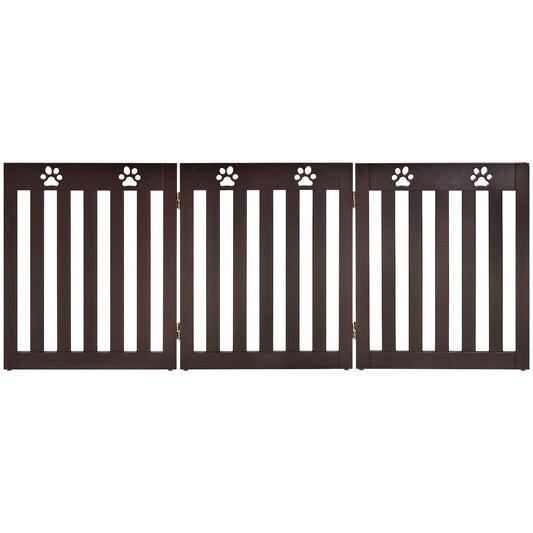 24 Inch Folding Wooden Freestanding Dog Gate with 360¬∞ Flexible Hinge for Pet-Dark Brown