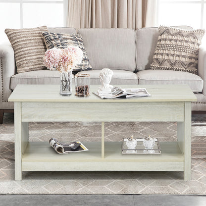 Lift Top Coffee Table with Hidden Storage Compartment and Lower Shelf for Study Room-White