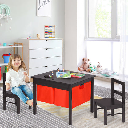 2-in-1 Kids Activity Table and 2 Chairs Set with Storage Building Block Table-Espresso