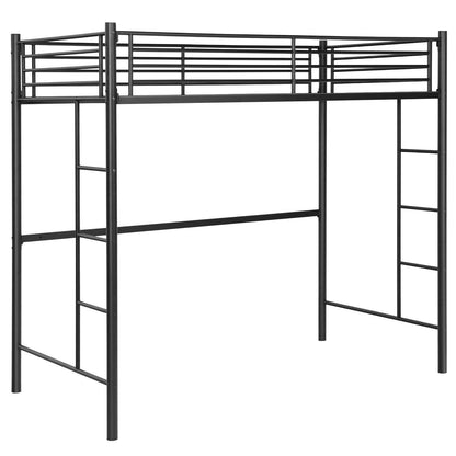 Twin Loft Bed Frame with 2 Ladders Full-length Guardrail