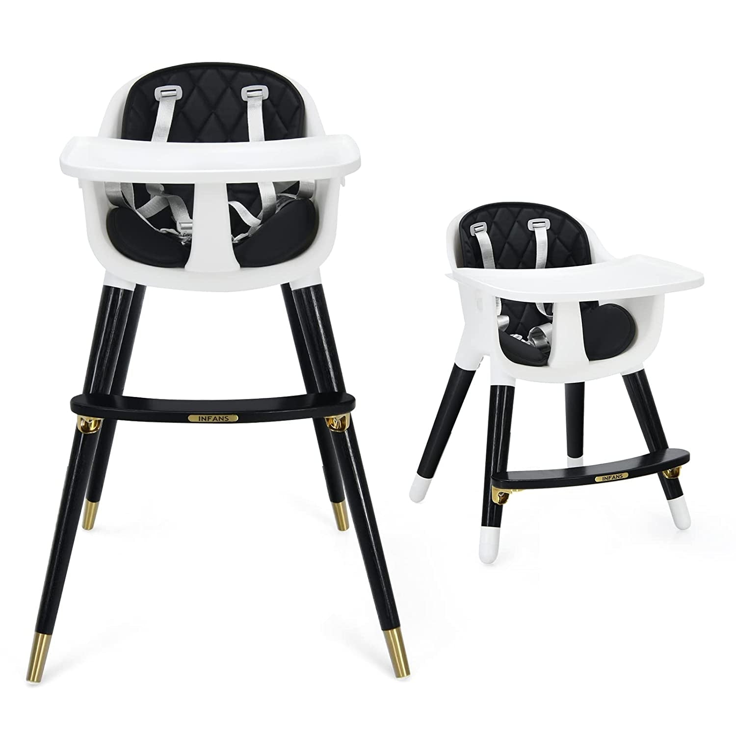 3-In-1 Adjustable Baby High Chair with Soft Seat Cushion for Toddlers-Black - Black