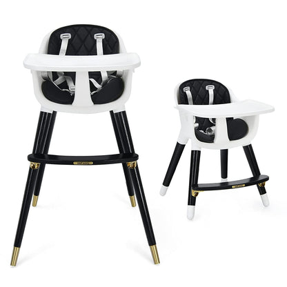 3-In-1 Adjustable Baby High Chair with Soft Seat Cushion for Toddlers-Black - Black