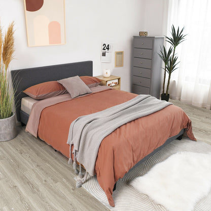 Full/Queen Size Upholstered Platform Bed Frame with Linen Headboard-Full Size