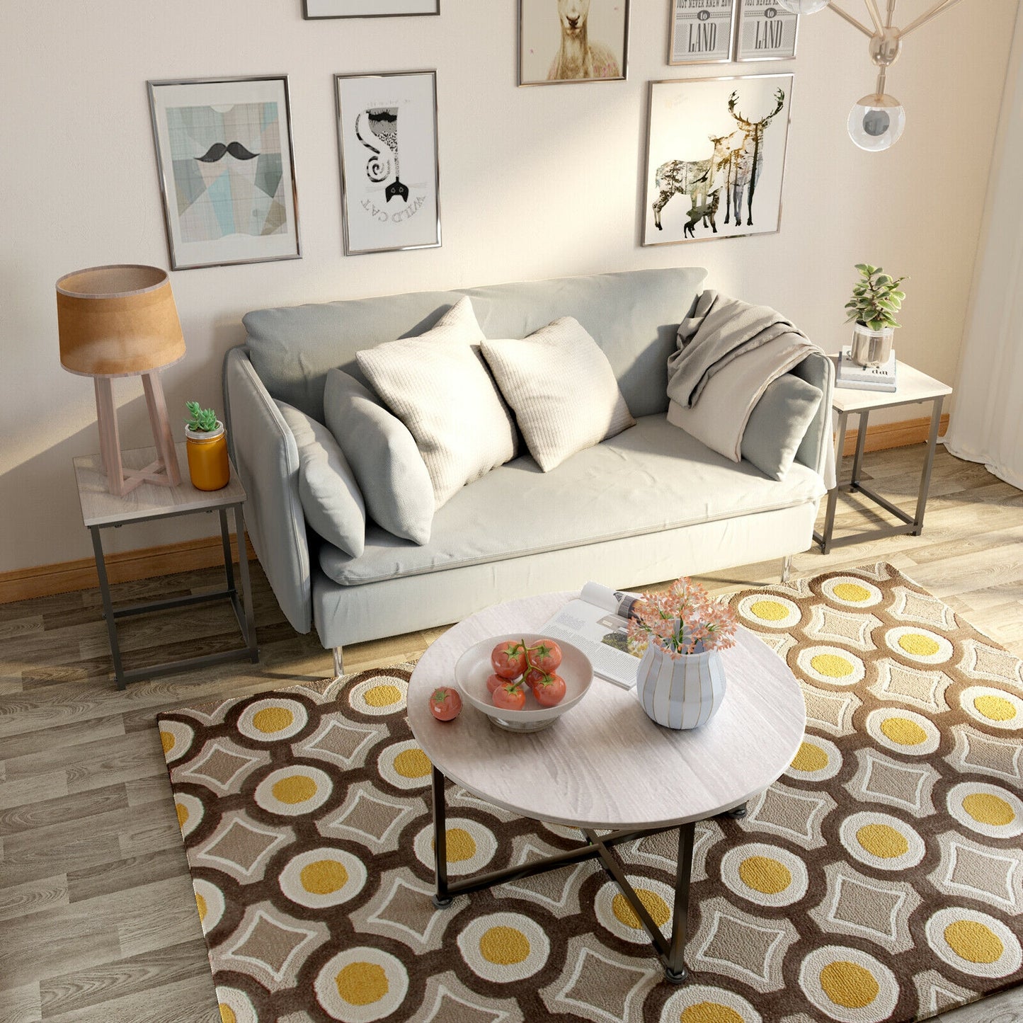 3-Piece Modern Faux Marble Coffee Table Set for Living Room-Natural