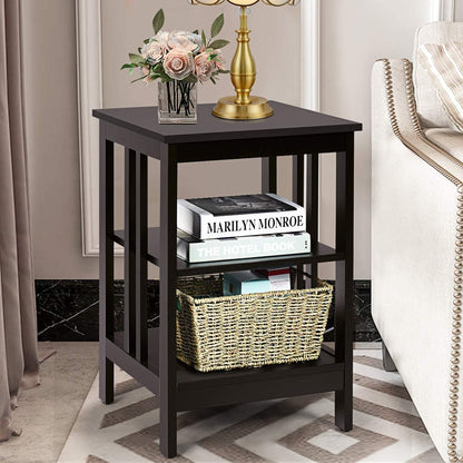 2 Pieces 3-Tier Nightstand with Reinforced Bars and Stable Structure-Dark Brown
