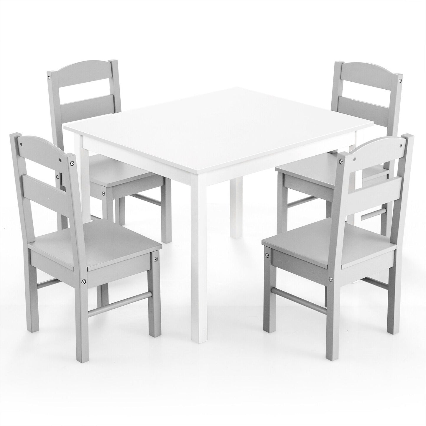 5 pcs Kids Pine Wood Table Chair Set-Clear - White
