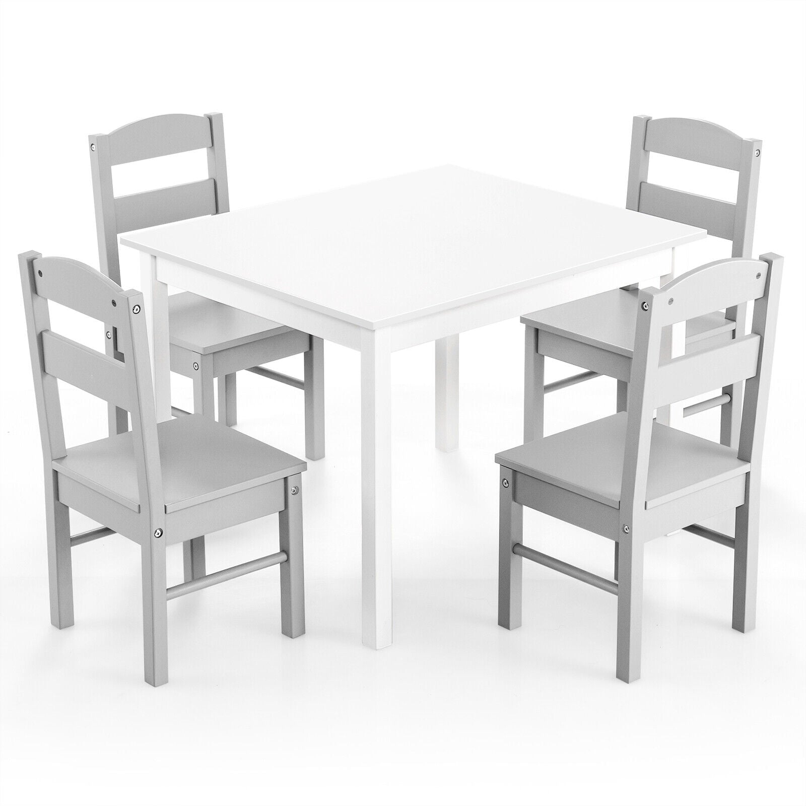5 pcs Kids Pine Wood Table Chair Set-Clear - White
