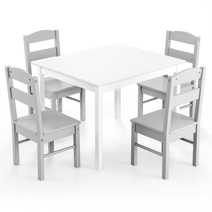 5 pcs Kids Pine Wood Table Chair Set-Clear - White