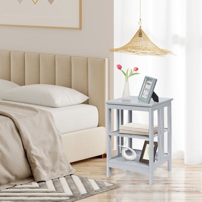 3-Tier Nightstand Sofa Side Table with Baffles and Round Corners-Gray