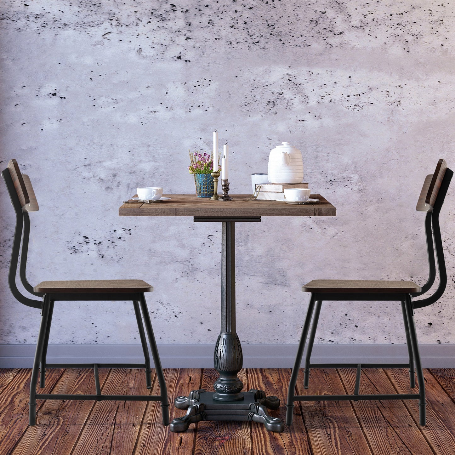 2 Pieces Modern Dining Room Side Chairs with Metal Frame-Brown