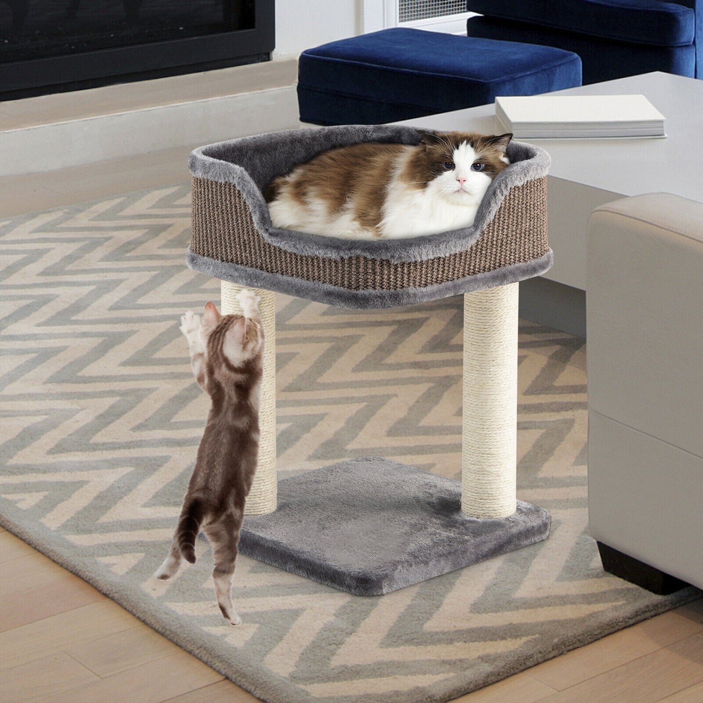 Multi-Level Cat Climbing Tree with Scratching Posts and Large Plush Perch