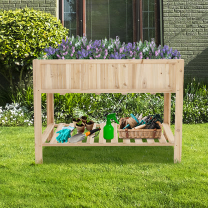 47 Inch Wooden Raised Garden Bed with Bottom Shelf and Bed Liner