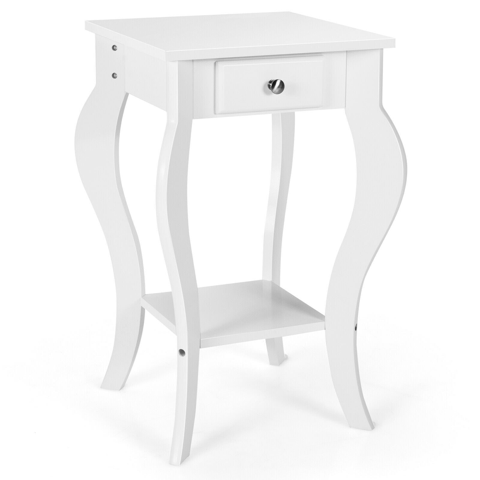 2-Tier End Table with Drawer and Shelf for Living Room Bedroom-White