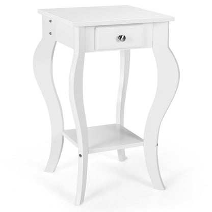 2-Tier End Table with Drawer and Shelf for Living Room Bedroom-White