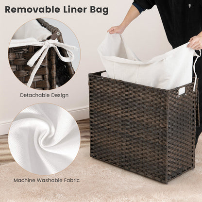 10L 3-Section Laundry Hamper with Liner Bag and Handle-Brown