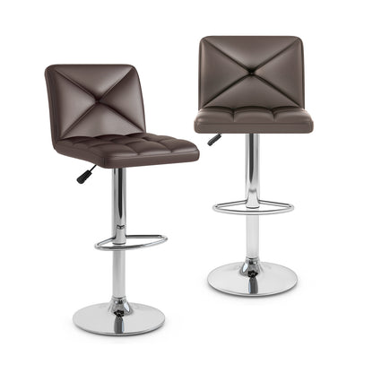 PU Leather Upholstered Bar Stools Set of 2 with Back and Adjustable Height-Black - Brown