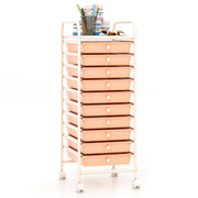 10 Drawer Rolling Storage Cart Organizer with 4 Universal Casters-Cherry