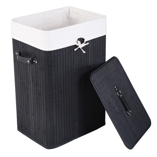 19 Gal Rectangle Laundry Basket Bamboo Clothes Hamper with Handles and Lid