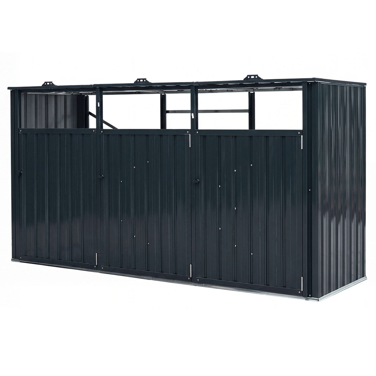 3-Bin Metal Trash Can Storage Shed with Flip-Up Lids for Yard