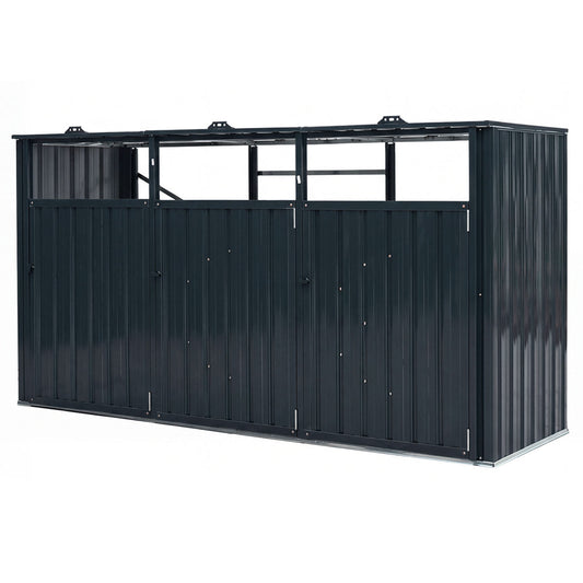 3-Bin Metal Trash Can Storage Shed with Flip-Up Lids for Yard