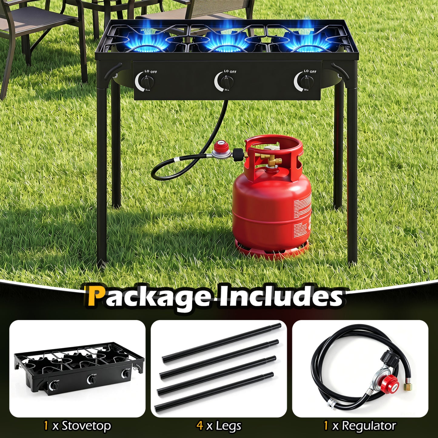 3 Burner Propane Stove 240000 BTU Outdoor Camping Grill