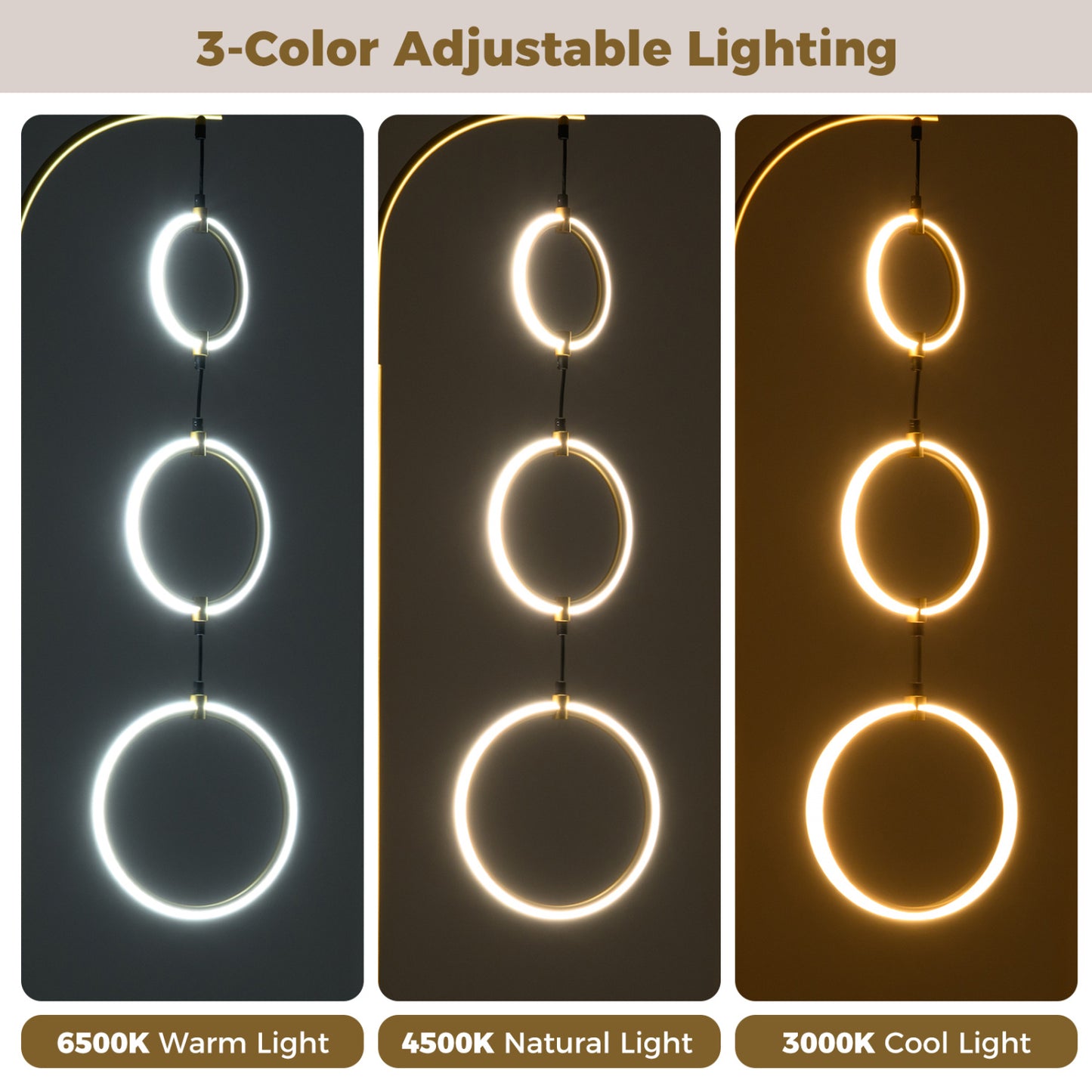 3-Circle Dimmable LED Floor Lamp with Foot Pedal Switch 3 Color Temperatures