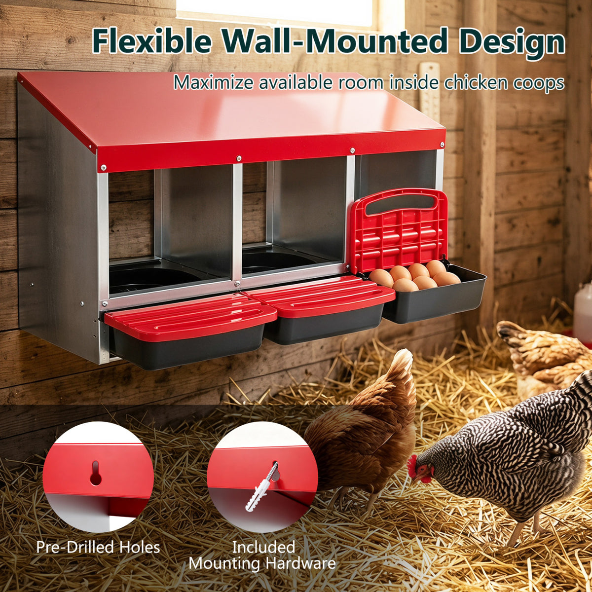 3-Compartment Roll Away Metal Chicken Nesting Box