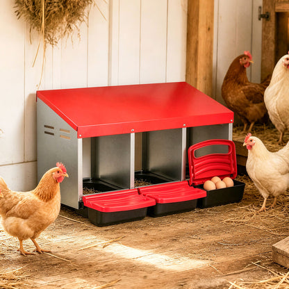3-Compartment Roll Away Chicken Nesting Box with Removable Trays