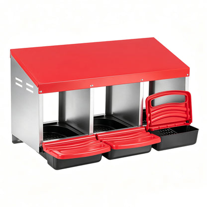 3-Compartment Roll Away Chicken Nesting Box with Removable Trays